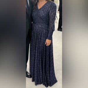 Mac Douglas Navy sequin long sleeve gown